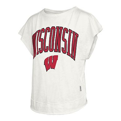 Women's Pressbox Cream Wisconsin Badgers Nelson Movement Open Back Slub T-Shirt