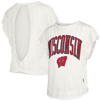 Women's Pressbox Cream Wisconsin Badgers Nelson Movement Open Back Slub T-Shirt