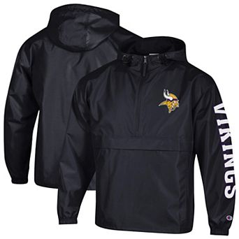 Men's Champion Black Minnesota Vikings Packable Windbreaker Half-Zip Jacket