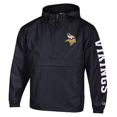 Men's Champion Black Minnesota Vikings Packable Windbreaker Half-Zip Jacket