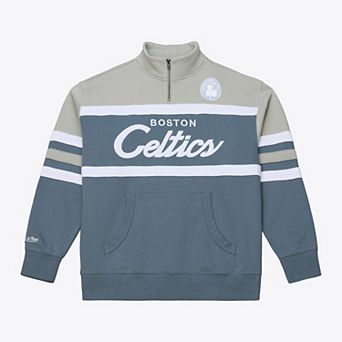 Men's Mitchell & Ness Blue Boston Celtics Thunderstorm Head Coach Quarter-Zip Jacket