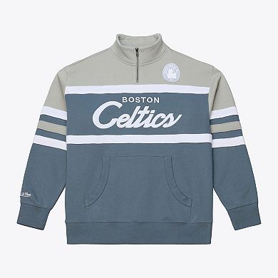 Men's Mitchell & Ness Blue Boston Celtics Thunderstorm Head Coach Quarter-Zip Jacket