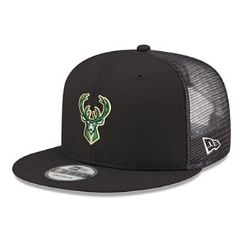 Men's New Era Black Milwaukee Bucks Core Logo Meshback 9FIFTY Snapback Hat