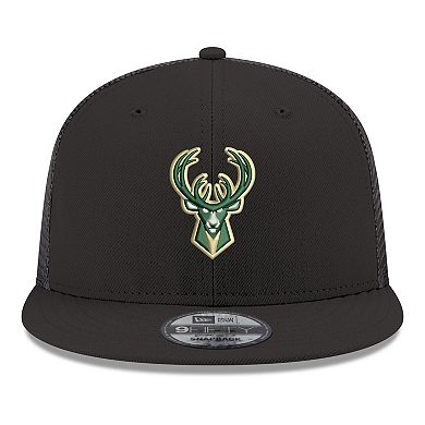 Men's New Era Black Milwaukee Bucks Core Logo Meshback 9FIFTY Snapback Hat