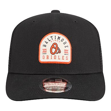 Men's New Era Black Baltimore Orioles Alternate Logo Contest 9SEVENTY Adjustable Trucker Hat
