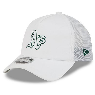 Men's New Era White Athletics 2026 Batting Practice Apex 9FORTY Adjustable Trucker Hat