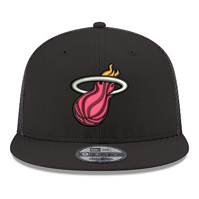 Men's New Era Black Miami Heat Core Logo Meshback 9FIFTY Snapback Hat
