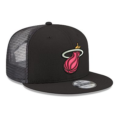 Men's New Era Black Miami Heat Core Logo Meshback 9FIFTY Snapback Hat