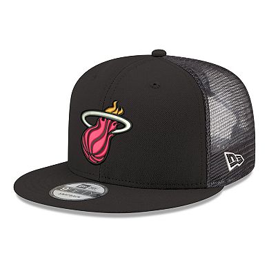 Men's New Era Black Miami Heat Core Logo Meshback 9FIFTY Snapback Hat