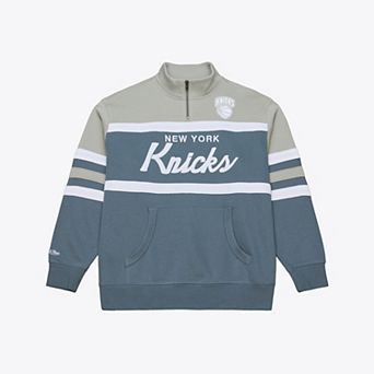 Men's Mitchell & Ness Blue New York Knicks Thunderstorm Head Coach Quarter-Zip Jacket