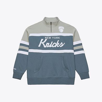 Men's Mitchell & Ness Blue New York Knicks Thunderstorm Head Coach Quarter-Zip Jacket