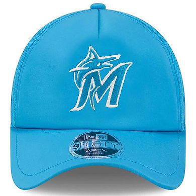 Men's New Era Blue Miami Marlins 2026 Batting Practice Apex 9FORTY Adjustable Trucker Hat