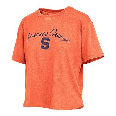 Women's Pressbox Orange Syracuse Orange Vintage Waist Length Script Over Logo T-Shirt