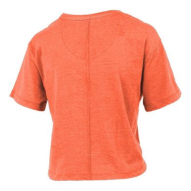 Women's Pressbox Orange Syracuse Orange Vintage Waist Length Script Over Logo T-Shirt