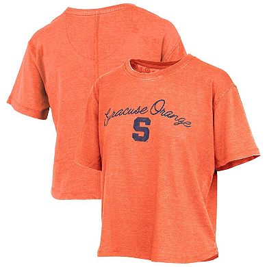 Women's Pressbox Orange Syracuse Orange Vintage Waist Length Script Over Logo T-Shirt
