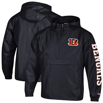 Men's Champion Black Cincinnati Bengals Packable Windbreaker Half-Zip Jacket