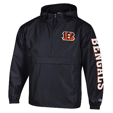 Men's Champion Black Cincinnati Bengals Packable Windbreaker Half-Zip Jacket