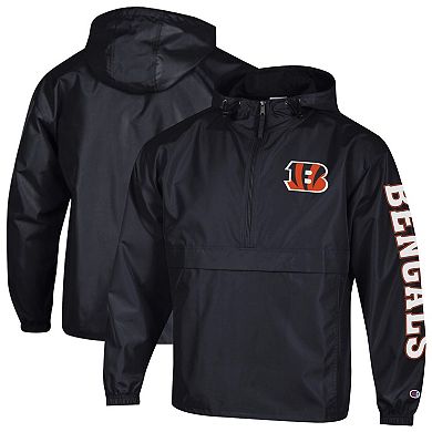 Men's Champion Black Cincinnati Bengals Packable Windbreaker Half-Zip Jacket