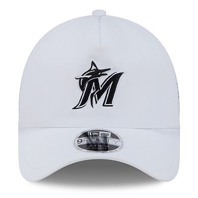 Men's New Era White Miami Marlins 2026 Batting Practice Apex 9FORTY Adjustable Trucker Hat