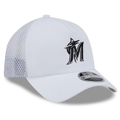 Men's New Era White Miami Marlins 2026 Batting Practice Apex 9FORTY Adjustable Trucker Hat