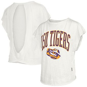 Women's Pressbox Cream LSU Tigers Nelson Movement Open Back Slub T-Shirt