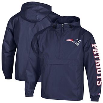 Men's Champion Navy New England Patriots Packable Windbreaker Half-Zip Jacket