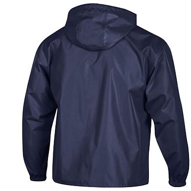 Men's Champion Navy New England Patriots Packable Hooded Windbreaker Half-Zip Jacket