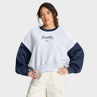 Women's Nike White/Navy Atlanta Braves Oversized High Hip Fleece Sweatshirt