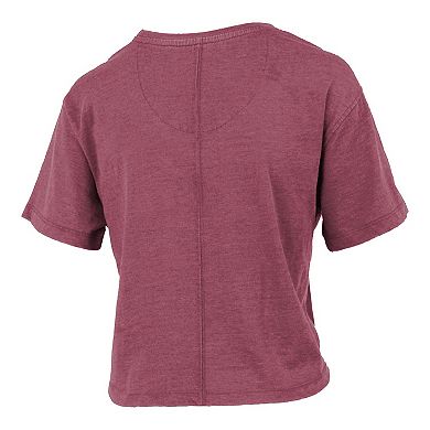 Women's Pressbox Garnet South Carolina Gamecocks Vintage Waist Length Script Over Logo T-Shirt