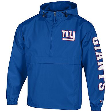 Men's Champion Royal New York Giants Packable Windbreaker Half-Zip Jacket