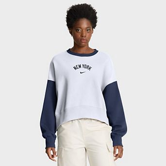 Women's Nike White/Navy New York Yankees Oversized High Hip Fleece Sweatshirt