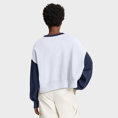 Women's Nike White/Navy New York Yankees Oversized High Hip Fleece Sweatshirt