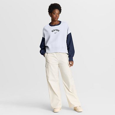 Women's Nike White/Navy New York Yankees Oversized High Hip Fleece Sweatshirt