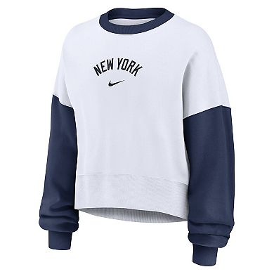 Women's Nike White/Navy New York Yankees Oversized High Hip Fleece Sweatshirt