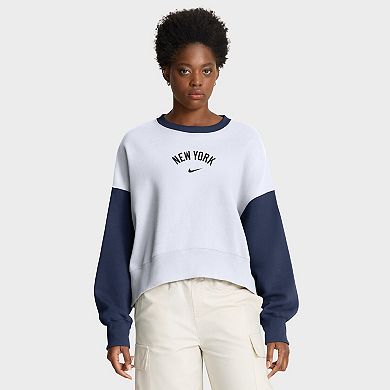 Women's Nike White/Navy New York Yankees Oversized High Hip Fleece Sweatshirt
