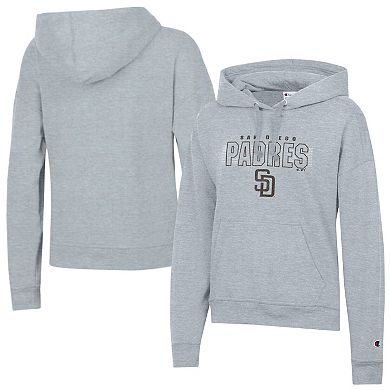 Women's Champion Heather Gray San Diego Padres Distressed Powerblend Hoodie