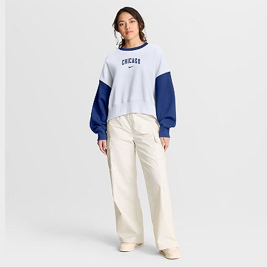 Women's Nike White/Royal Chicago Cubs Oversized High Hip Fleece Sweatshirt