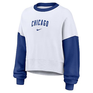 Women's Nike White/Royal Chicago Cubs Oversized High Hip Fleece Sweatshirt