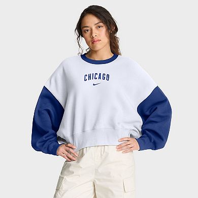 Women's Nike White/Royal Chicago Cubs Oversized High Hip Fleece Sweatshirt