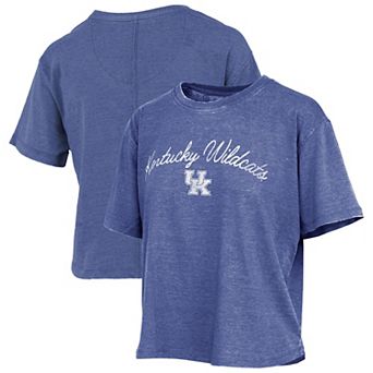 Women's Pressbox Royal Kentucky Wildcats Vintage Waist Length Script Over Logo T-Shirt