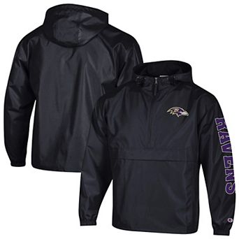 Men's Champion Black Baltimore Ravens Packable Windbreaker Half-Zip Jacket