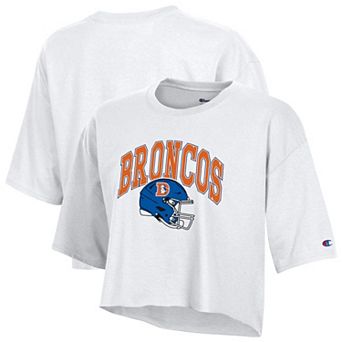 Women's Champion White Denver Broncos Boyfriend Cropped T-Shirt