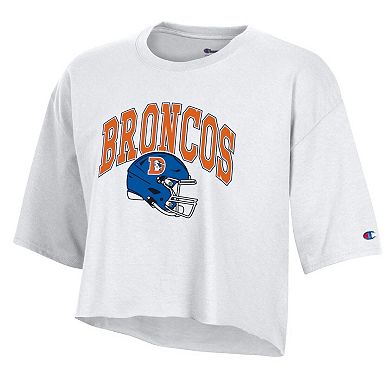 Women's Champion White Denver Broncos Boyfriend Cropped T-Shirt