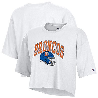 Women's Champion White Denver Broncos Boyfriend Cropped T-Shirt