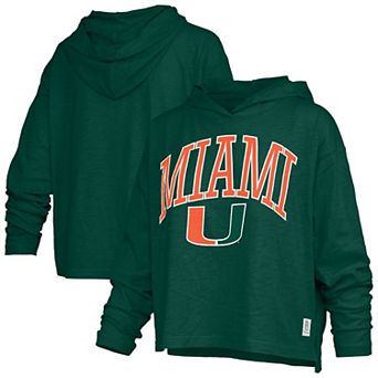 Women's Pressbox Green Miami Hurricanes Nelson Arch Over Logo Long Sleeve Hooded T-Shirt