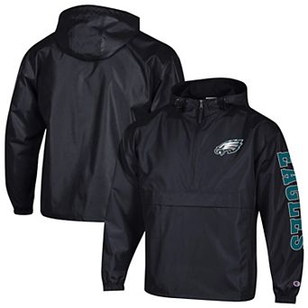 Men's Champion Black Philadelphia Eagles Packable Windbreaker Half-Zip Jacket