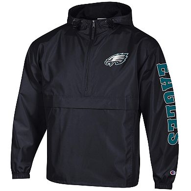 Men's Champion Black Philadelphia Eagles Packable Windbreaker Half-Zip Jacket