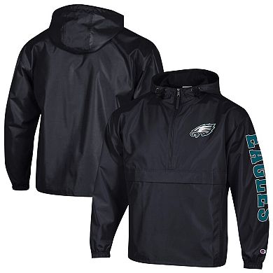 Men's Champion Black Philadelphia Eagles Packable Windbreaker Half-Zip Jacket