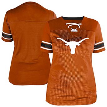 Women's Fanatics Texas Orange Texas Longhorns Plus Size Mesh Overlay Lace-Up Jersey T-Shirt