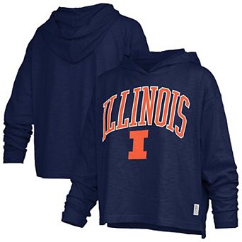 Women's Pressbox Navy Illinois Fighting Illini Nelson Arch Over Logo Long Sleeve Hooded T-Shirt